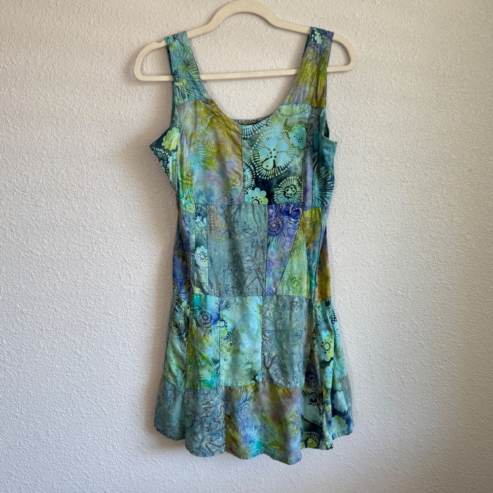 Batik Patchwork Smocked Back Mini Dress Pockets H… - image 10